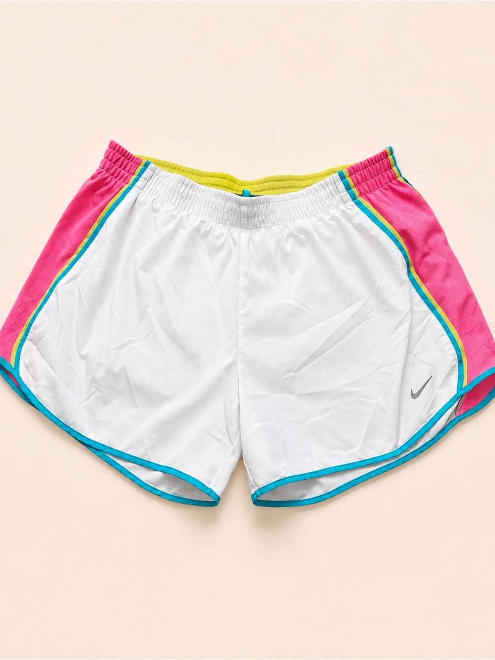 Nike White Athletic Shorts with Pink and Teal Trim